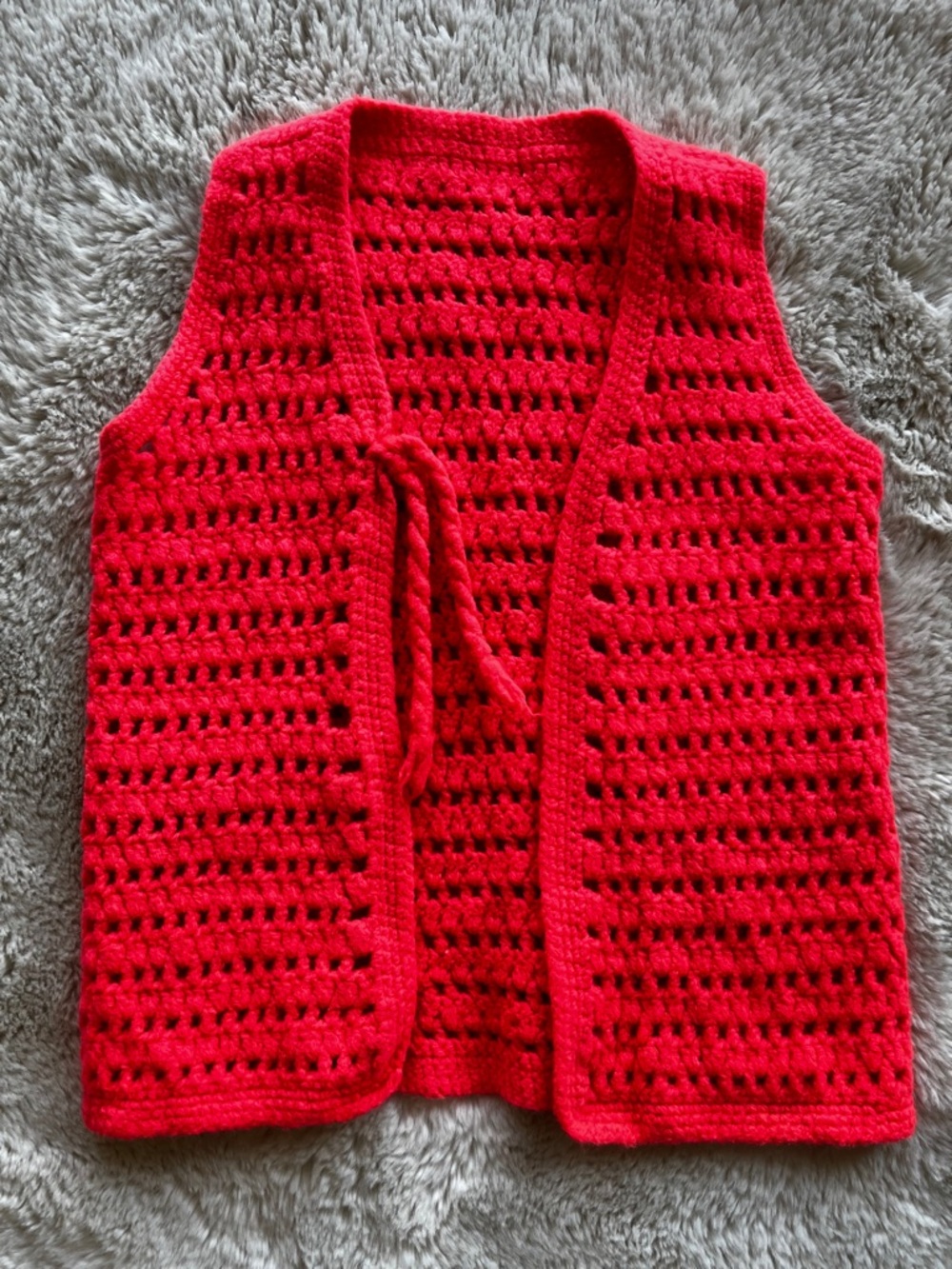Red Crochet Openwork Sleeveless Sweater Vest